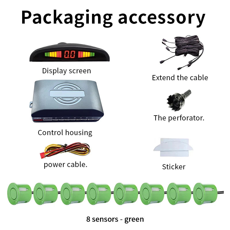8 Sensors LED Car Parking Sensor 22mm Buzzer Warning With Display Screen Host Control Box For Truck Van RV