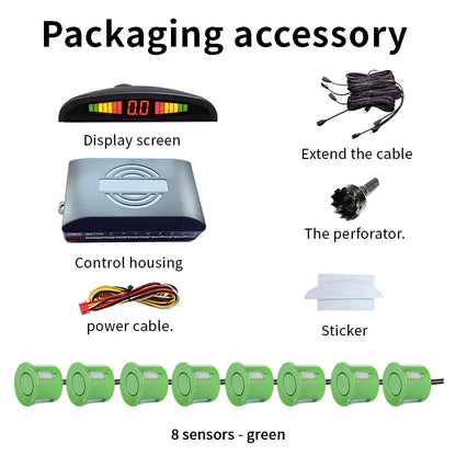 8 Sensors LED Car Parking Sensor 22mm Buzzer Warning With Display Screen Host Control Box For Truck Van RV
