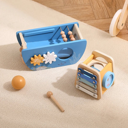 Child Gift Baby Wooden Building Blocks Toys Montessori Baby Musical Instrument Five-in-one Ship Puzzle Toys Early Education Toys