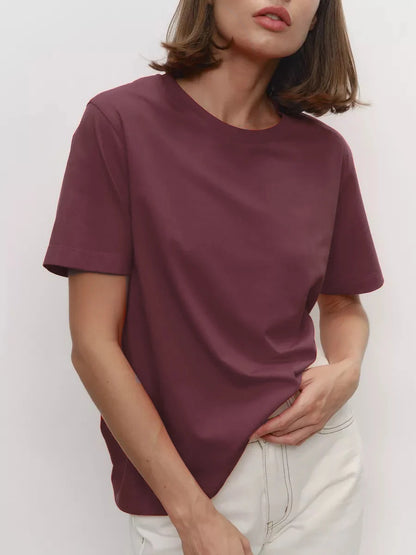 Bornladies Summer 100% Cotton Women's T-shirt Bottoming Basic Fashionable Lady Short Sleeve Loose Tops Shirts Solid 230g/㎡ Tops