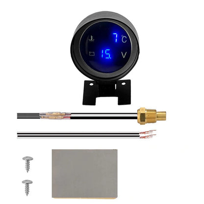 Round Car Truck Water Temp Gauge Temperature Sensor 12V/24V Temperatura +  Voltage 2 in 1 Temperature Sensor Gauge 1/8NPT 150℃