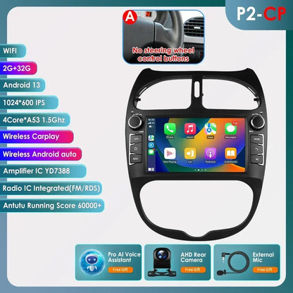 Android 14 Car radio for PEUGEOT 206 206CC 206SW 2000-2005 2006 2007 2008 Multimedia player GPS navi Video 7862 2din Autoradio