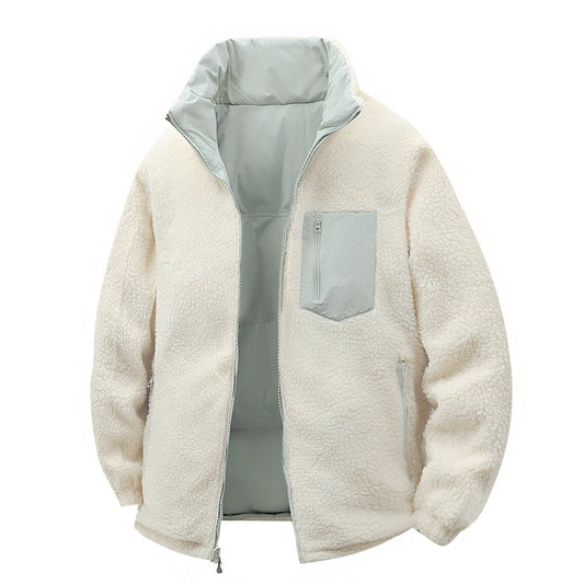 Outdoor Double-sided Lambskin Cotton-padded Jacket for Men, Winter Cotton-padded Jacket with Thickened Down and Lambskin Down