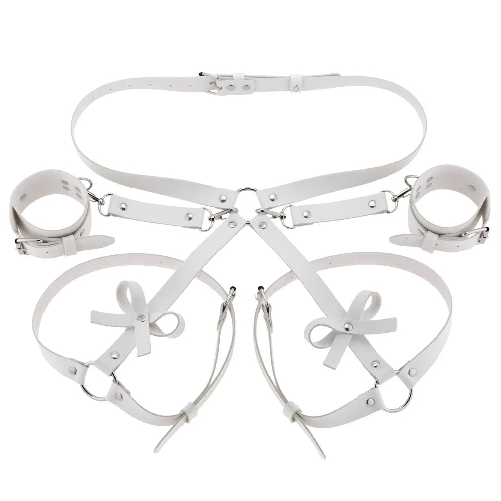 Exotic Accessories SM Bondage Kit Leather Thigh Cuffs Waist Belt Handcuffs Bed Strap Adult Role Play Toy for Couples
