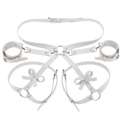 Exotic Accessories SM Bondage Kit Leather Thigh Cuffs Waist Belt Handcuffs Bed Strap Adult Role Play Toy for Couples