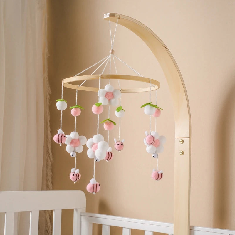 Baby Crib Bed Bell Rattle Toy 0-12 Months Wooden Mobile Cartoon Bee Bed Bell Hanging Toy Holder Bracket Infant Crib Bracket Gift