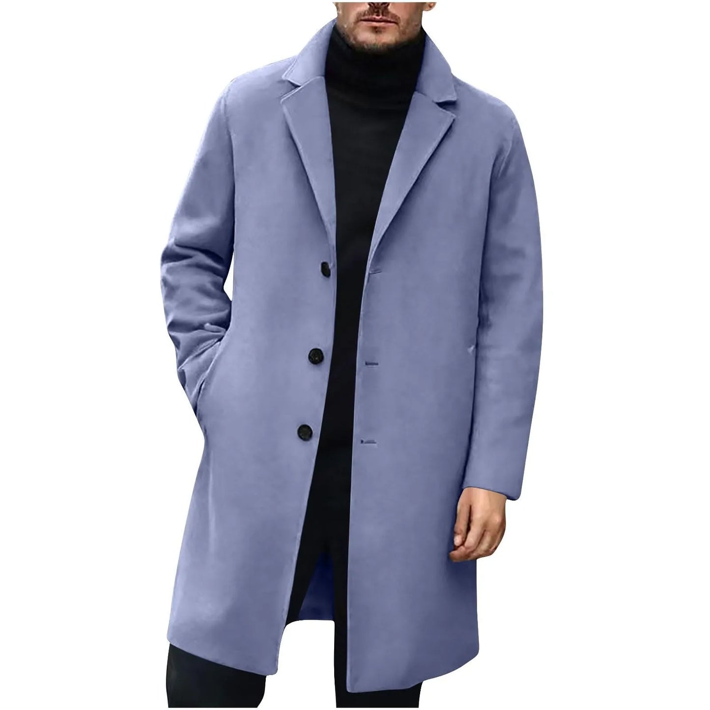 Men Wool Blends Coats Trench Pea Coat 2025 Spring Winter New Solid Color High Quality Men's Wool Jacket Luxurious Brand Clothing