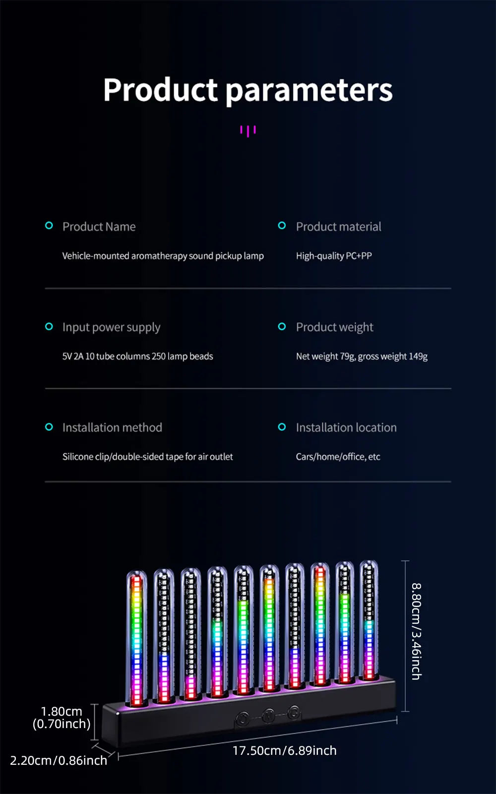 Sound Control Pickup Light Dynamic Gradient RGB Ambient Light Universal Car Air Vent Dashboard Ornament LED Interior Decor Light