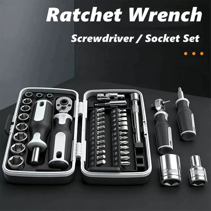 Socket Ratchet Wrench Set,Ratcheting Screwdriver Set,Ratchet Socket Bit Set CR-V Steel Multi-Function Repair Kit for Maintenance