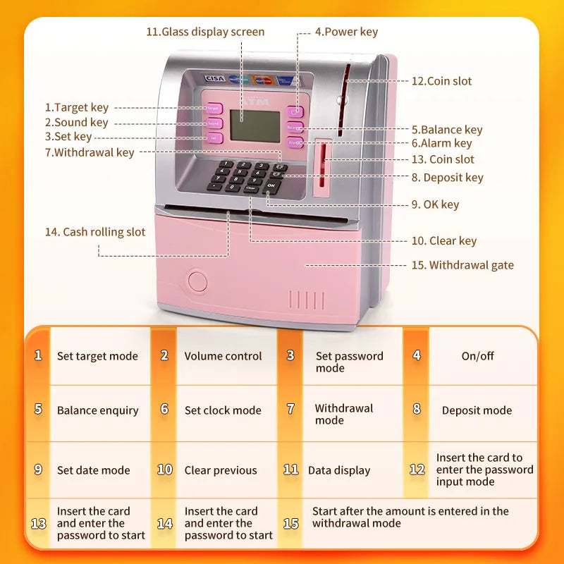 Children Piggy Bank Simulation ATM Coin Storage Box Boys Girls Kid Creative Voice Password Lock Counting Password Box Toys Gifts