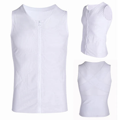 Mens Chest Compression Shirt Gynecomastia Vest Slimming Shirt Body Shaper Tank Top Front Zipper Corset For Man Shapewear