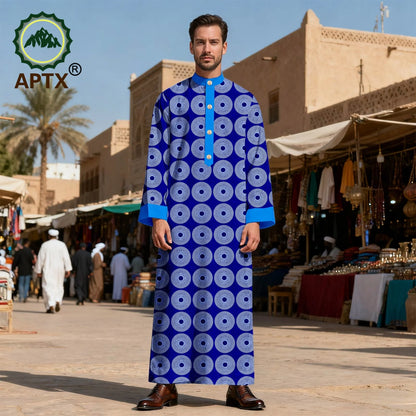 APTX Men's Jubba Thobe Embroidered Robe Single-Breasted Loose Fit Casual Wedding Church Outfit Muslim Fashion 2514020