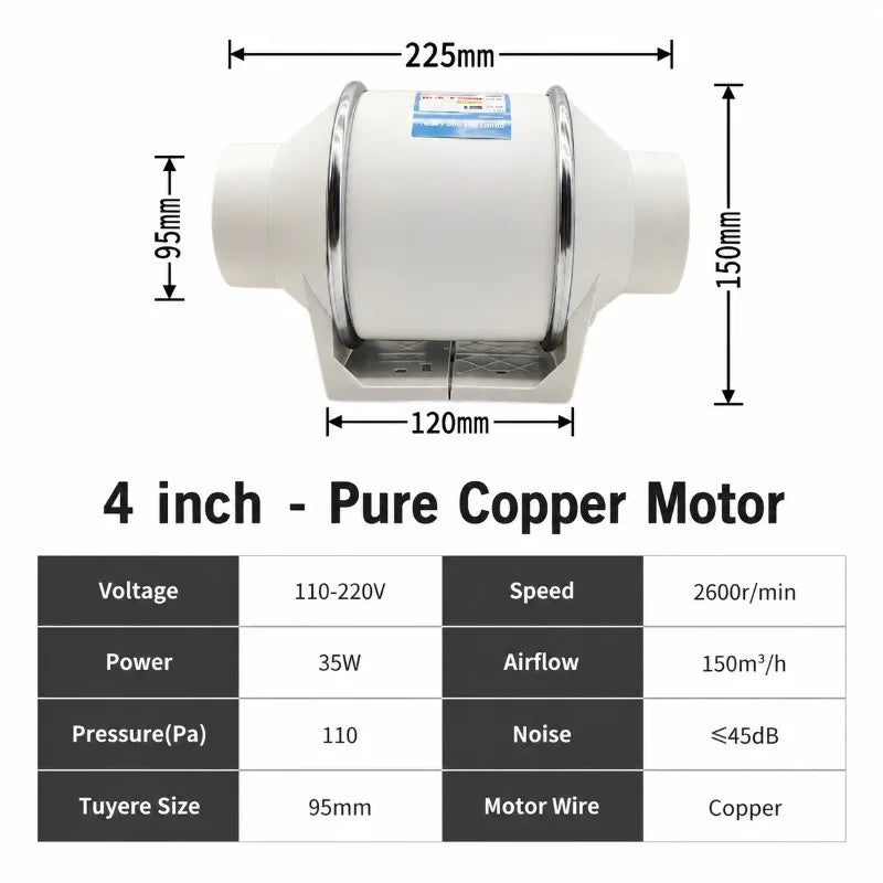 Quiet Fan 220V Electric Exhaust Pipe System for Home Bathroom Kitchen Toilet Ventilation Fan