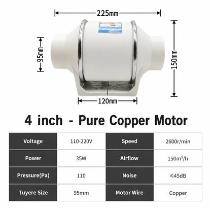 Quiet Fan 220V Electric Exhaust Pipe System for Home Bathroom Kitchen Toilet Ventilation Fan