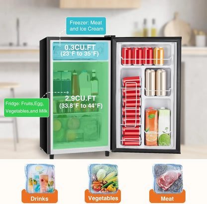 3.2 Cu.Ft Mini Fridge with Freezer Small Refrigerator Single Door Adjustable Thermostat Energy