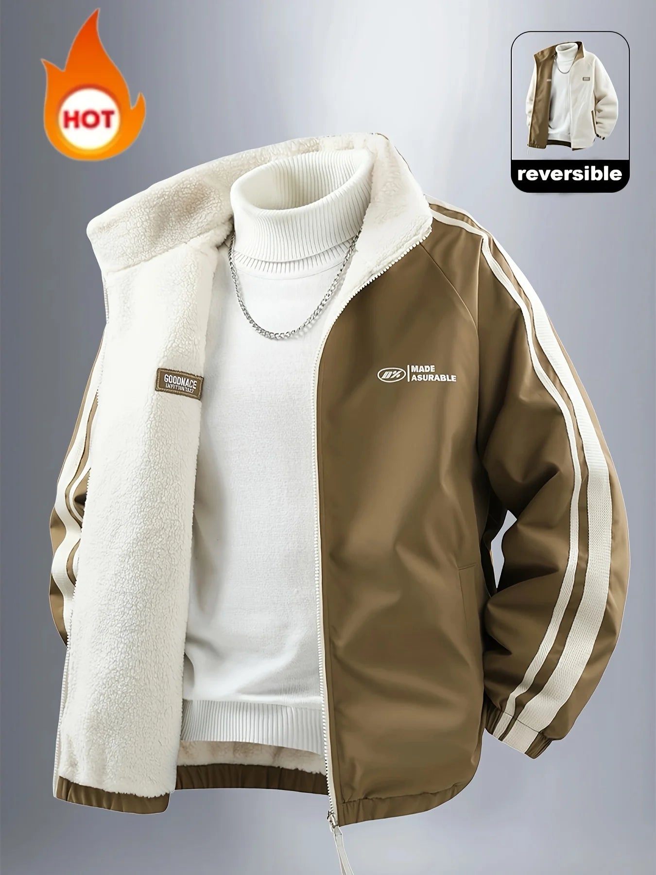 Men's Jacket, Men's Casual Outdoor Sports Warm Jacket, Reversible Jacket, Popular Fashion Couple Jacket, Windproof and Wear-Resistant Fabric, Soft and Comfortable, Men's Loose Jacket