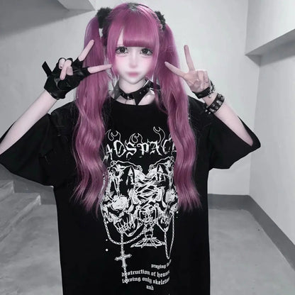 Y2K Design Loose Short Sleeve T-Shirt Abi Culture Print Summer Spicy Girl Fashion Casual round Neck Women's Top