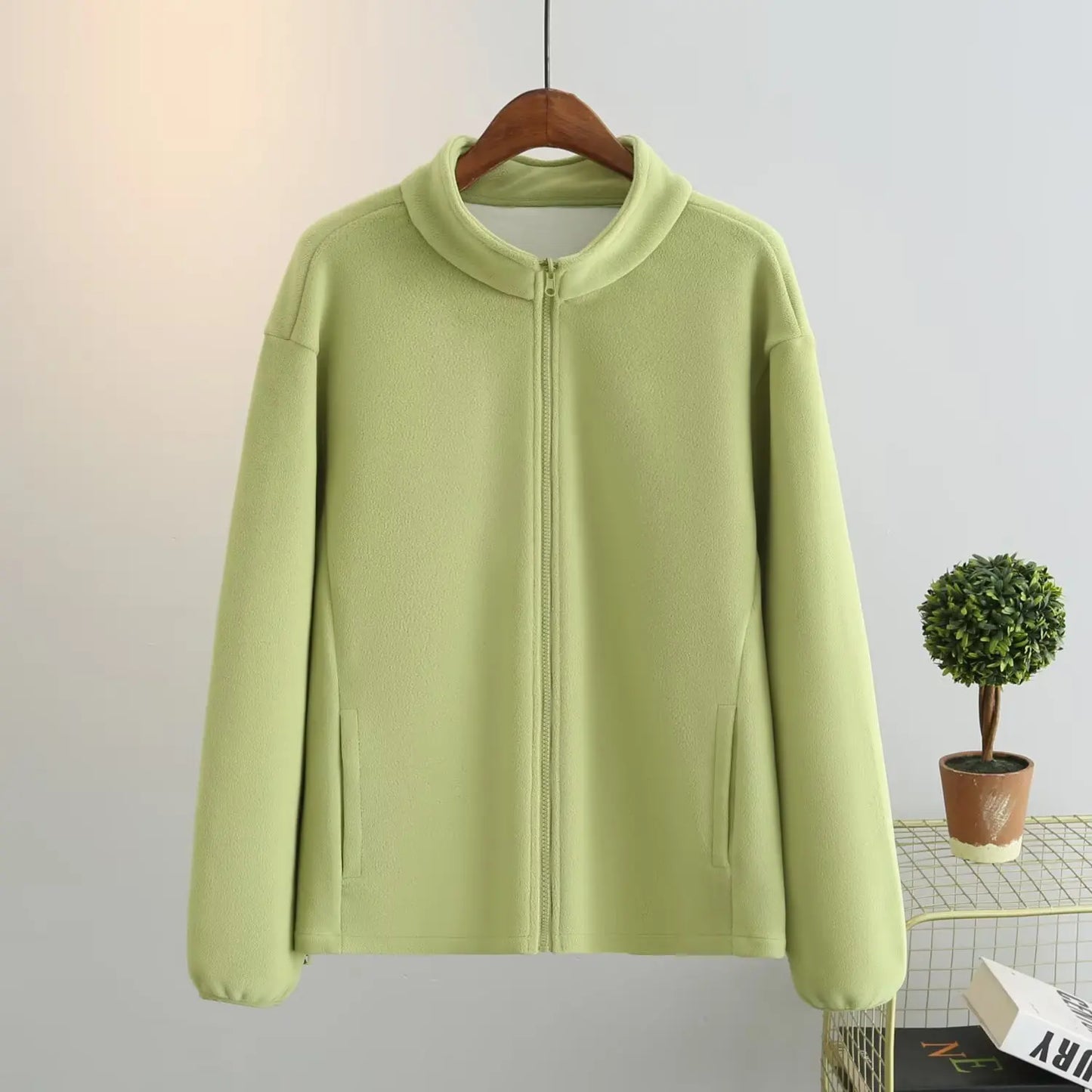 4XL Fashion Plus Size Women's Zipper Hoodie 2025 Winter Simple Warm Fleece Stand Collar Jacket Solid Color Sweatshirt 2606