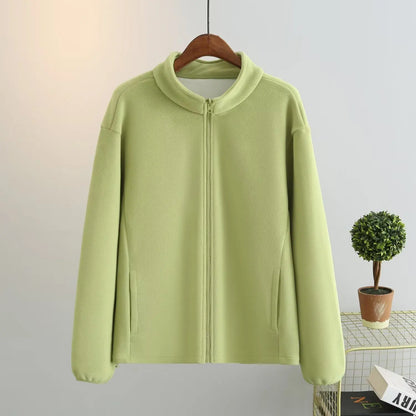 4XL Fashion Plus Size Women's Zipper Hoodie 2025 Winter Simple Warm Fleece Stand Collar Jacket Solid Color Sweatshirt 2606
