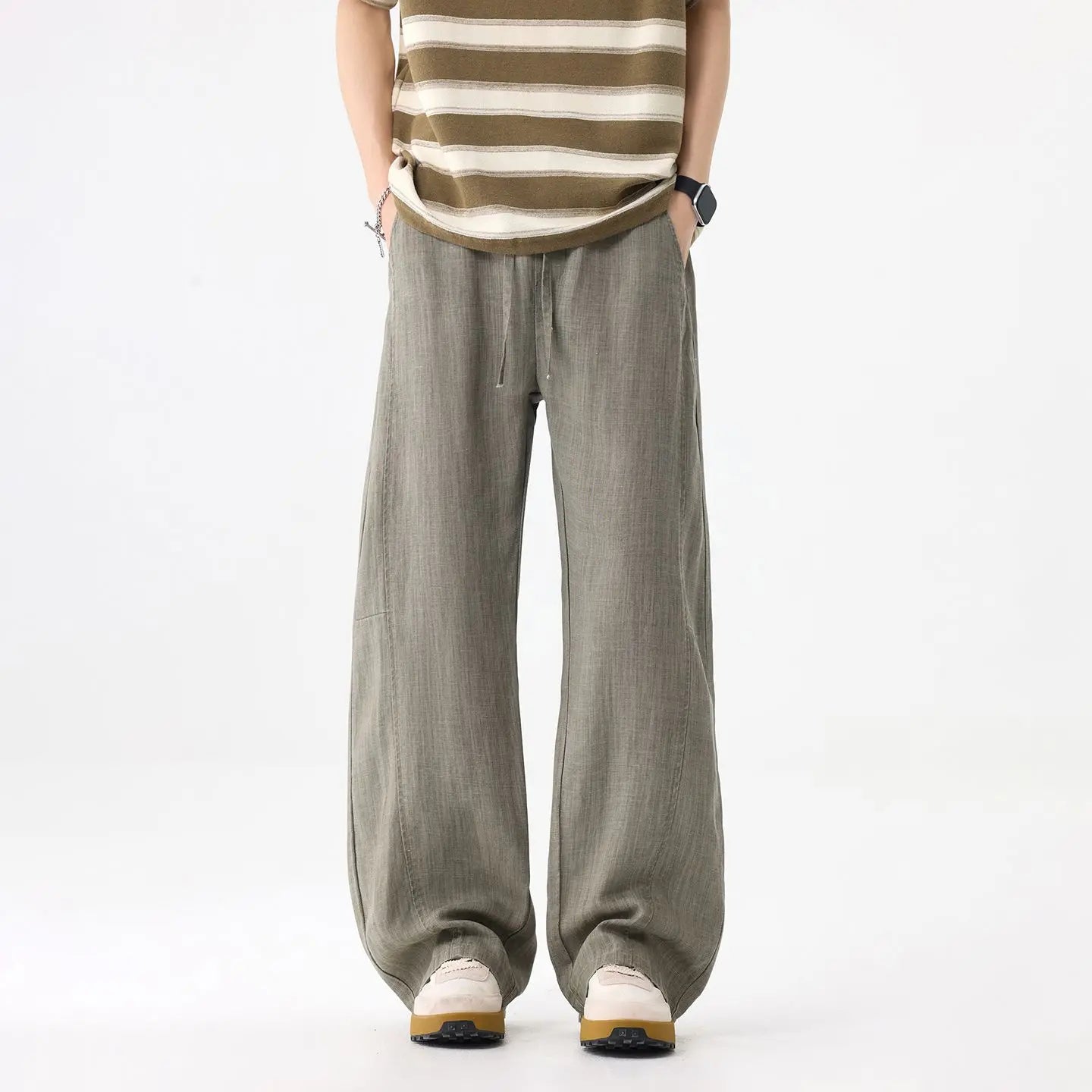 2026 Laisel Linen Lazy Style Pants for Men Spring and Summer Thin Wide-Leg Curved Blade Casual Long Pants