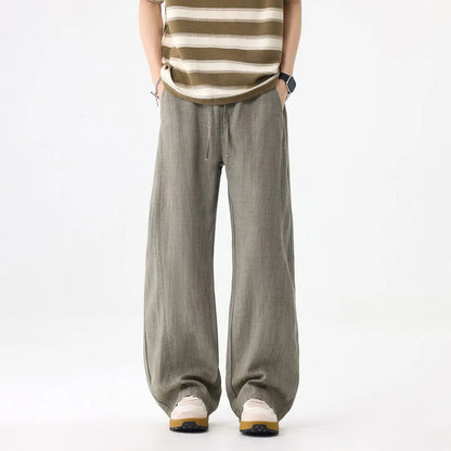 2026 Laisel Linen Lazy Style Pants for Men Spring and Summer Thin Wide-Leg Curved Blade Casual Long Pants