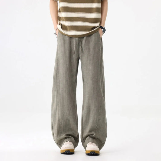 2026 Laisel Linen Lazy Style Pants for Men Spring and Summer Thin Wide-Leg Curved Blade Casual Long Pants