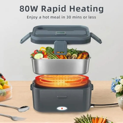 Electric Lunch Box for Adults 80W Heated Lunch Box For Men 1.8L 304 Stainless Steel Container 12V/24V/110V Portable Food Warmer