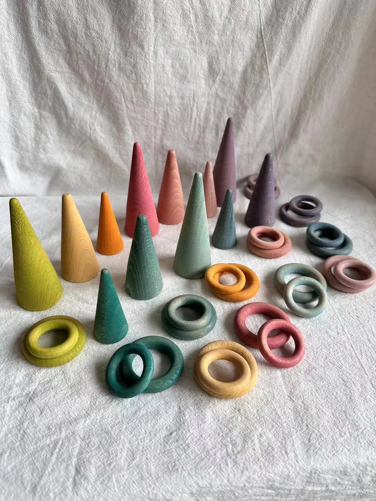 Kids Large Wood Building Rollers Pastel Blocks Stain Lime Stacking Cylinders Forest Trees Rings  Educational Creative Toys