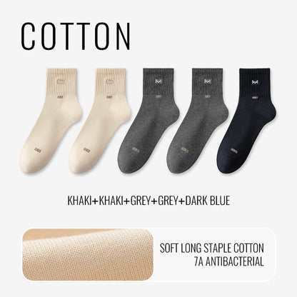 MiiOW 100% Pure Cotton Socks Men Business Dress Long Sock Black White Antibacterial Anti Odor Crew Socks Breathable Sport Sock