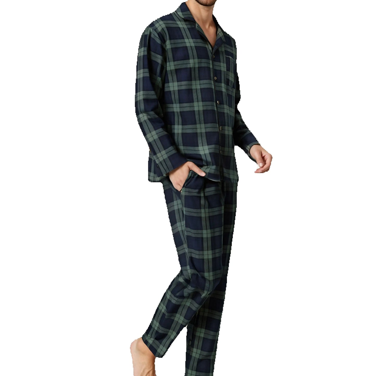 Mens Plaid Pajama Sets Sleep Pajamas for Men Pjs Set Soft Lounge Sleepwear Pj Bottoms with Pockets Pjs Shirts