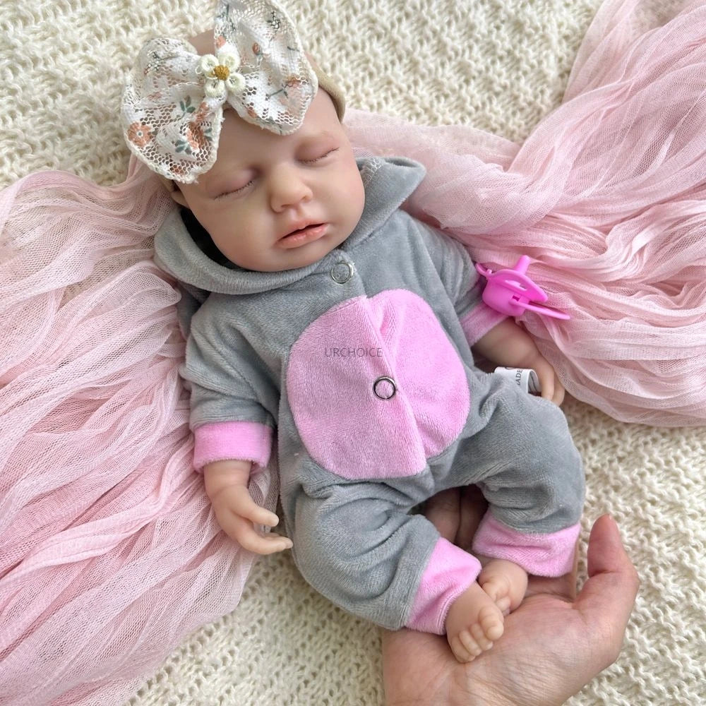 18Inch Handmade Lifelike Silicone Reborn Baby Open Mouth Doll Soft Waterproof Artistic Model Exquisite Texture Details for Gift