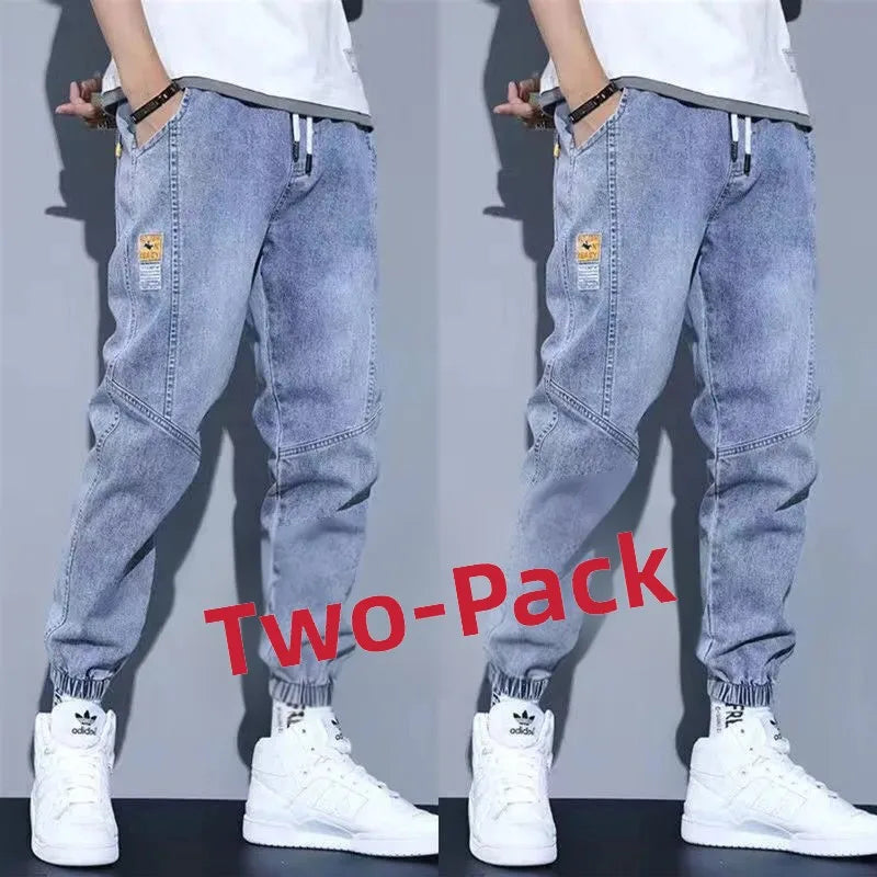 Casual Harajuku Style Men's Jeans Spring Autumn Loose Nine Points Workwear Trousers Loose Cuff Youth Fashion Low Waist Jeans
