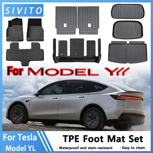 For Tesla Model YL Launch 2026+ TPE Floor Mats Waterproof Luggage Mat Wear-resistant Foot Pads Model YL Trunk Mats Foot Pads Set
