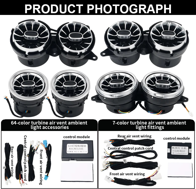 For Mercedes Benz W205 C-Class GLC X253 W213 E-Class W222 S-Class W117/W156/W176 CLA GLA Turbine Nozzle Air Vents Ambient Light