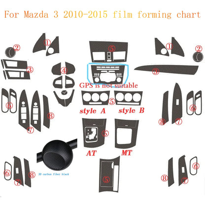 For Mazda 3 2010-2015 Interior Central Control Panel Door Handle Carbon Fiber Stickers Decals Car styling Accessorie