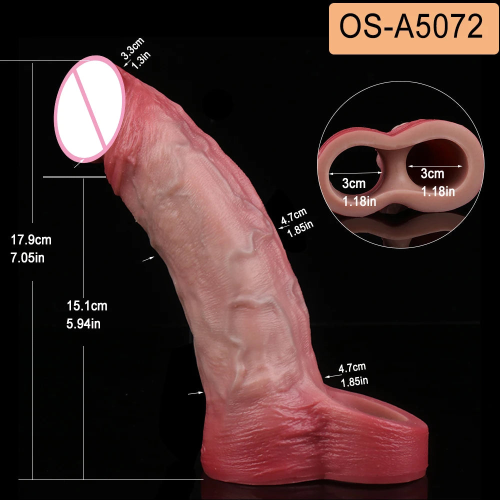 SXXY Penis Sleeve Realistic Male Penis Enlarger Extender Silicone Cock Ring Ultra Close Head Hollow Dildo Sex Toys For Adult