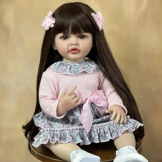 BZDOLL 55cm Full Body Soft Vinyl Reborn Doll Baby 22inch Lifelike Princess Toddler Bebe Girl Bath Toy Lovely Birthday Gift for Kids