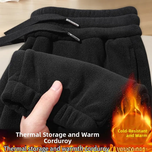 Thickened Fleece Men's Sweatpants Casual Loose Fit Winter Warm Trousers for Construction Workers Youth Fashion Black