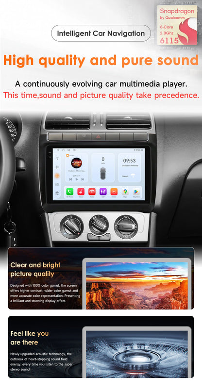 Hizpo 9" Car Radio Carplay for Volkswagen Polo 5 2008 - 2020 Smart Player Wireless Android Auto GPS Navigation BT 6115 WiFi 4G