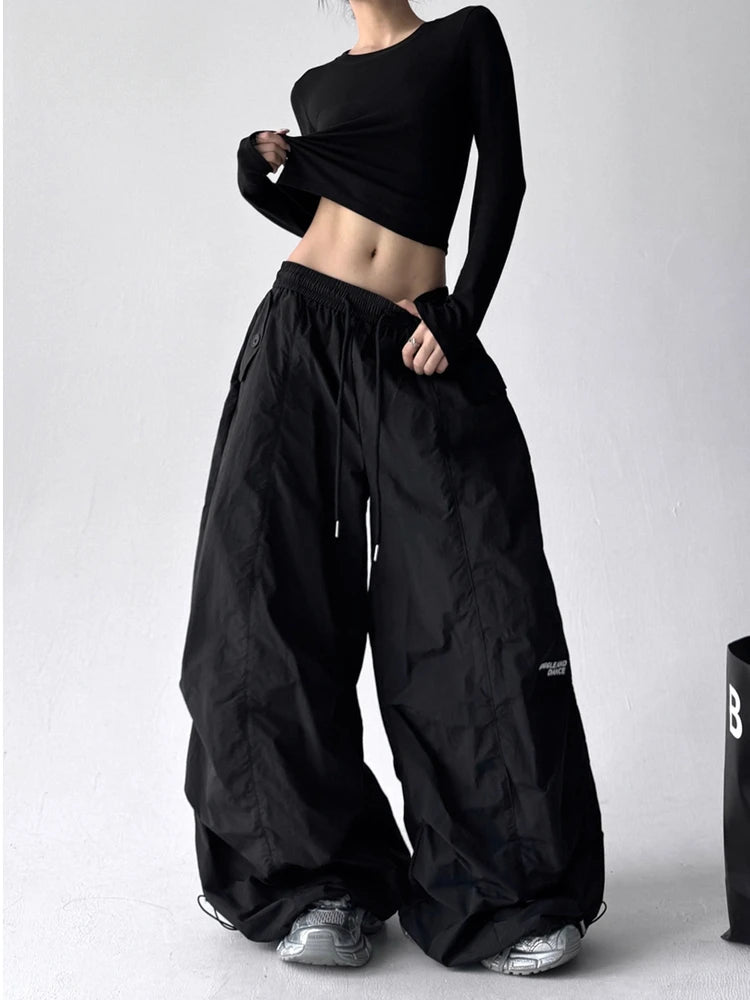 American Style High Waist Quick Dry Wide Leg Pants Women's Spicy Girl Slimming Casual Paratrooper Workwear Trendy White