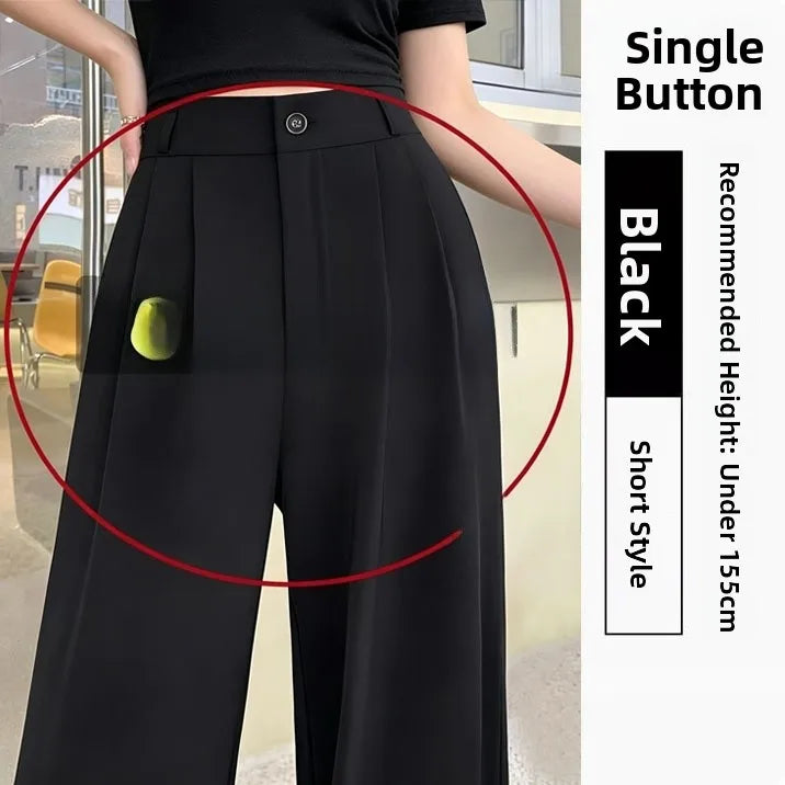 High Waist Straight Leg Suit Pants Women's Summer Thin Large Size Fat MM Hip Covering Slim Wide Leg Trousers Korean Style