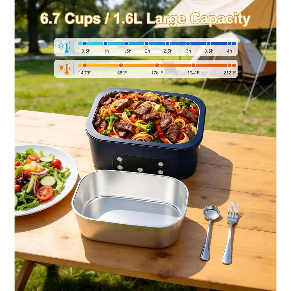 Portable 1.6L Electric Lunch Box with 15600mAh Battery, Timer-Preset Heating for Car, Outdoor, and Picnic Use