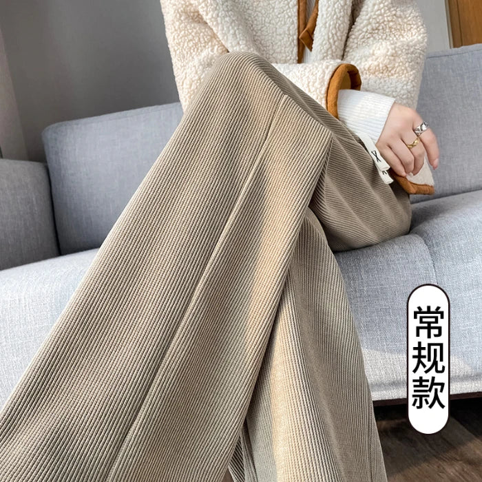 Lamb Velvet Wide Leg Pants Women's High Waist Thickened Fleece Corduroy Warm Cotton Pants Casual Straight Leg Trousers