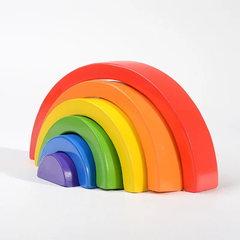 Wooden Rainbow Block Colorful Stacking Building Block Children Open-shaped creative building blocks Montessori Educational Toy