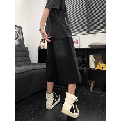 Unisex American Ins High Street Loose Straight Seven-Point Jeans Ripped Distressed Denim Shorts Summer Casual Streetwear