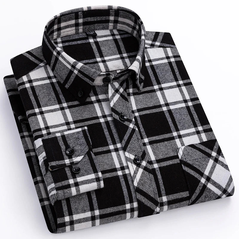 Plus Size 8XL 100% Cotton Sanding Long-Sleeve Shirts for Men Slim Fit Casual Plain Shirt Soft Palid Tops Designer Elegant Clothe