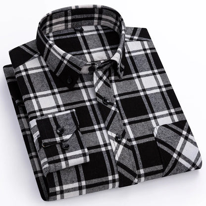 Plus Size 8XL 100% Cotton Sanding Long-Sleeve Shirts for Men Slim Fit Casual Plain Shirt Soft Palid Tops Designer Elegant Clothe