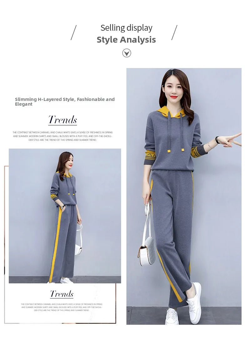 Fashionable Casual Sportswear Set Women's Hoodie And Wide Leg Pants Slimming Two Piece Suit Spring Autumn New Arrival