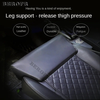 Leather Car Seat Extender Cushion Leg Support Pillow Memory Foam Knee Pad Long-Distance For Hyundai Driver Protector Mat