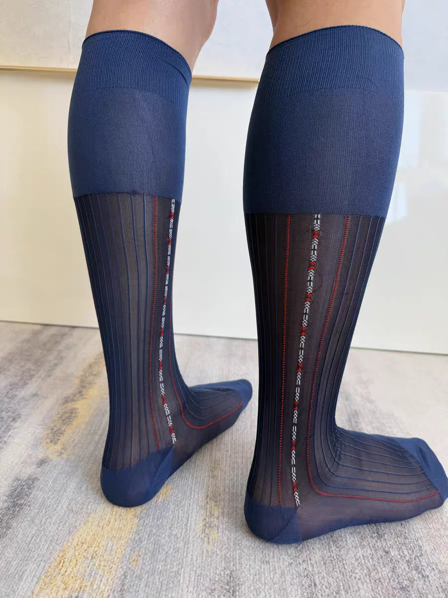 Men's Knee High Formal Socks Long Gentleman Stockings Soft Elastic Nylon Business Dress Socks for All Seasons Solid Color Party